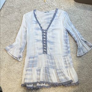 Blue Island Lace Trimmed Beach Dress XS in Blue and White